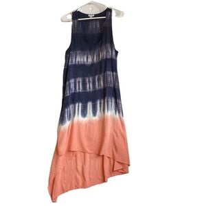 Splendid Tie Die Hi Low Hem Dress Flowy Beach Cover Up Large Womens Blue Pink